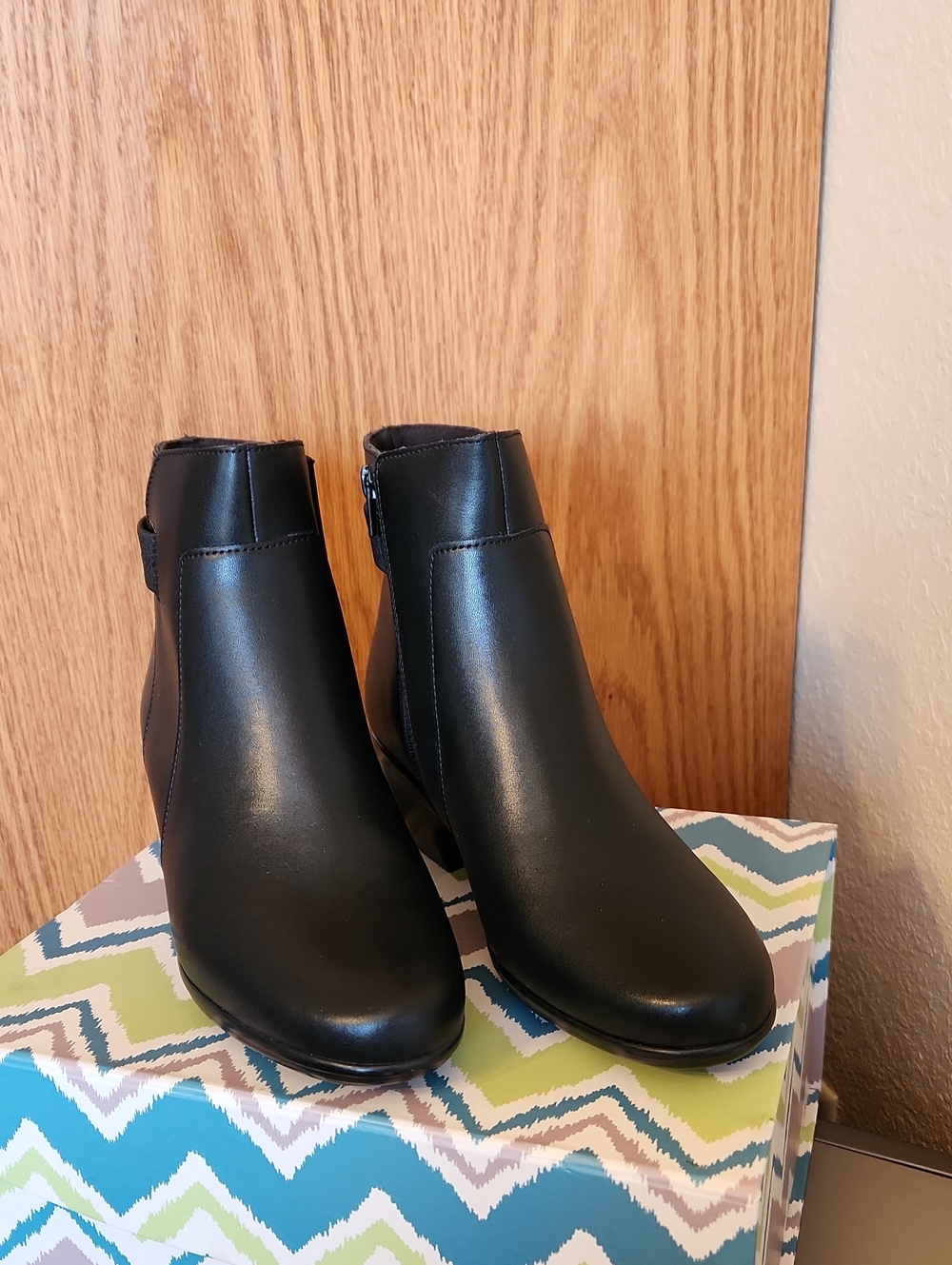 Clarks Black Leather Ankle Booties with Side Zip